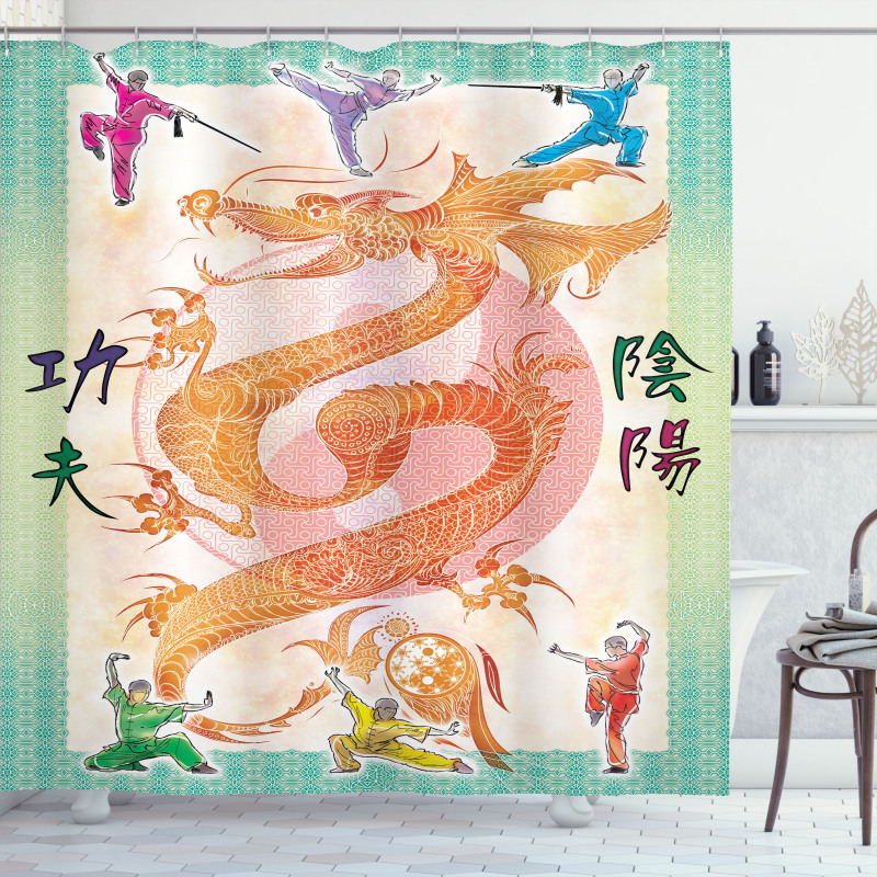 Colorful Dragon and Samurais Shower Curtain