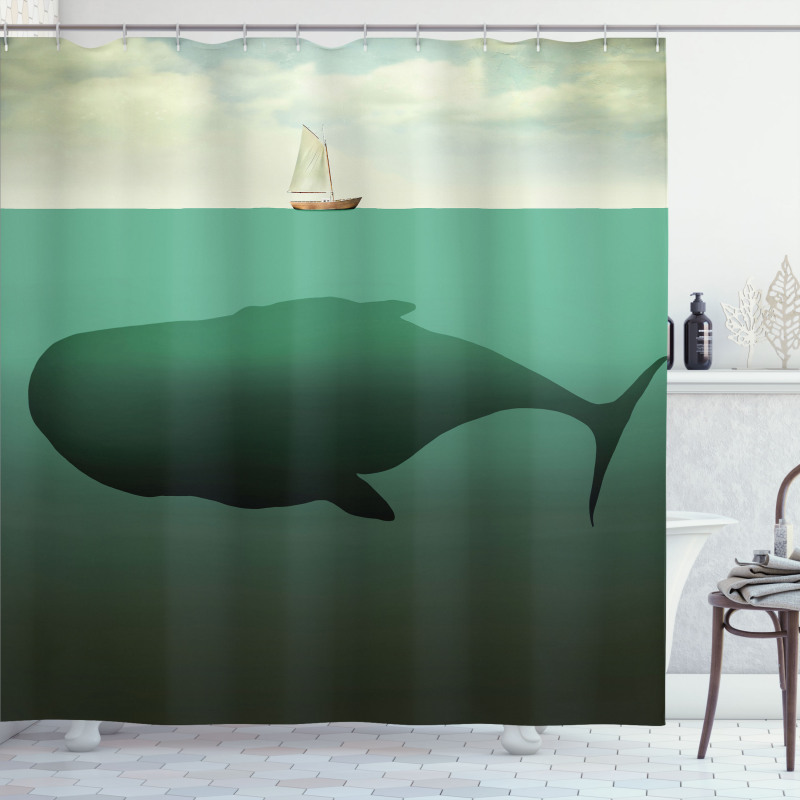 Giant Whale Sailboat Shower Curtain