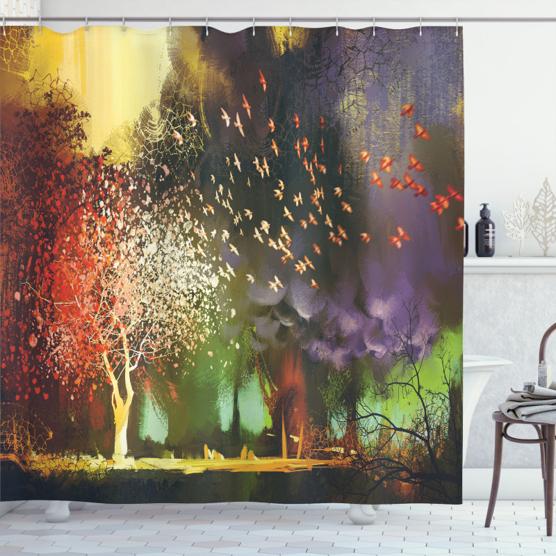 Mysterious Trees Birds Shower Curtain