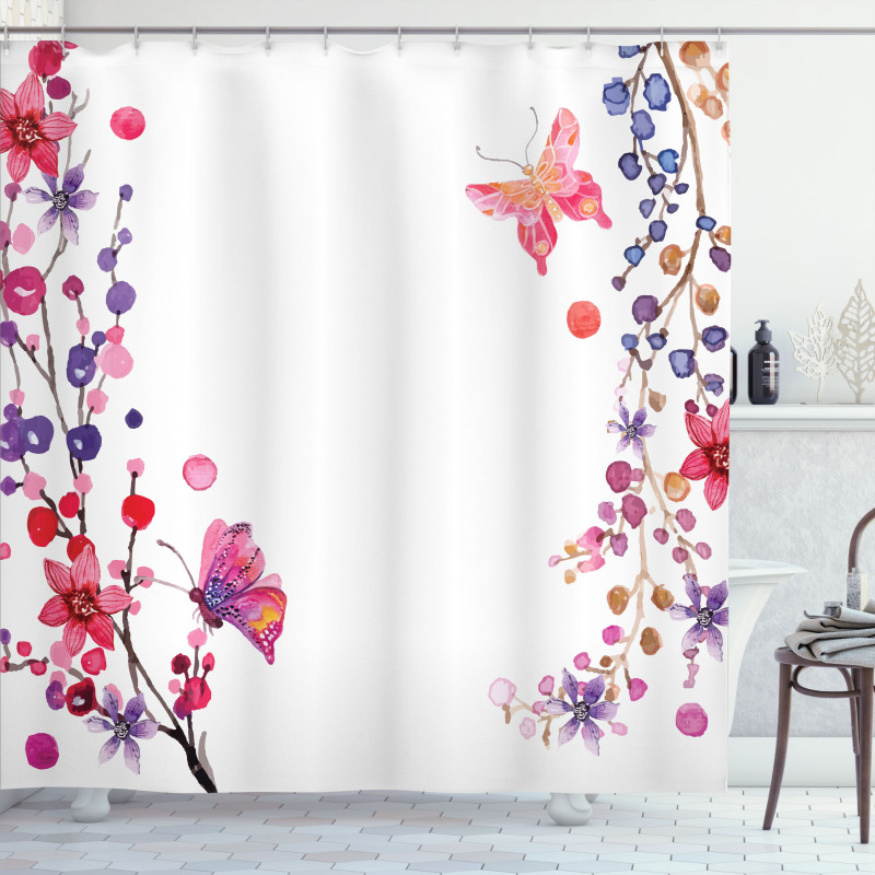 Floral Art and Butterfly Shower Curtain
