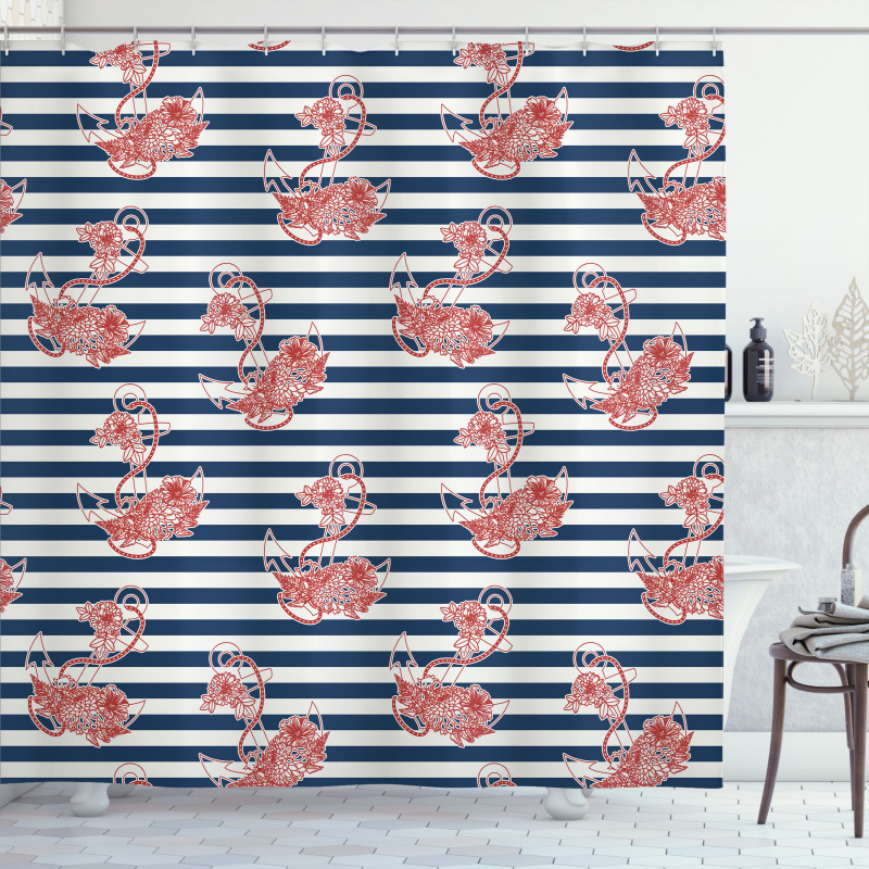 Anchor Striped Backdrop Shower Curtain