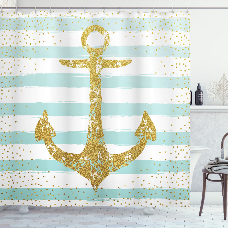 Marine Golden Anchor Shower Curtain