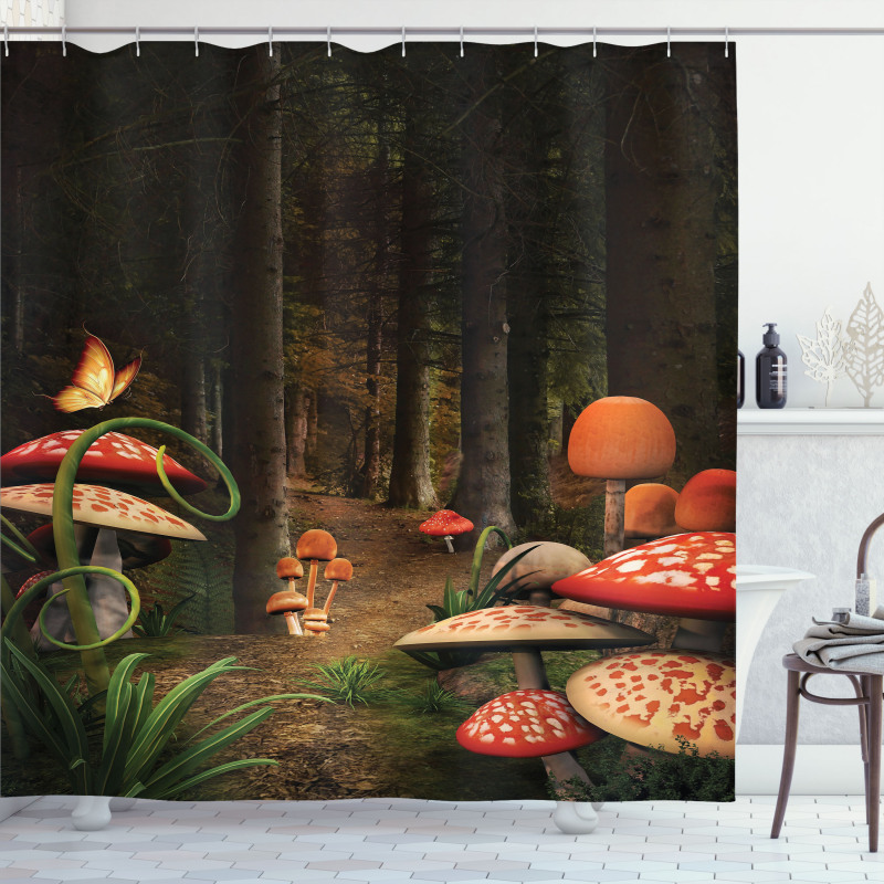 Mushrooms Dark Forest Shower Curtain