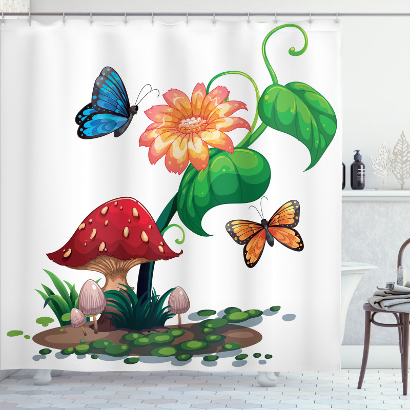 Flowering Plant Butterfly Shower Curtain