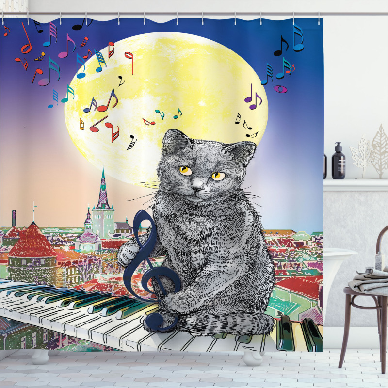 Musical Notes Cat Shower Curtain