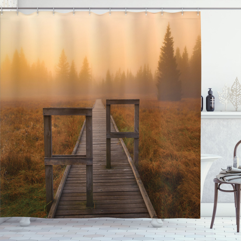 Foggy Day Fall Forest Shower Curtain