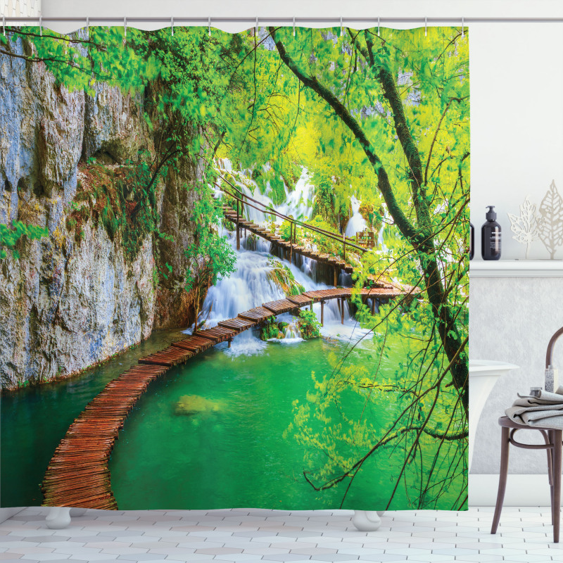 Cascade Trees Greenery Shower Curtain