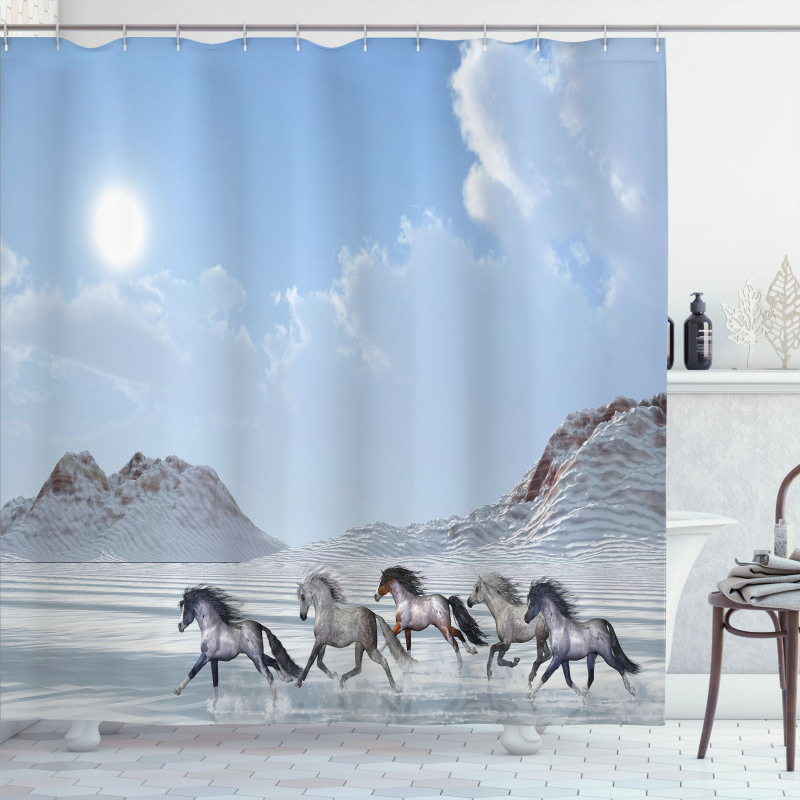 Snowy Day Wild Horse Shower Curtain