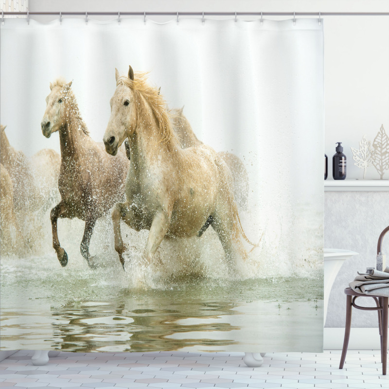 Camargue Horses in Water Shower Curtain