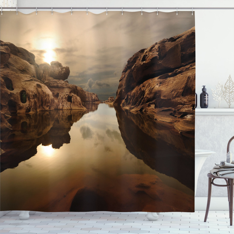 Sunrise Rocks Sky Lake Shower Curtain