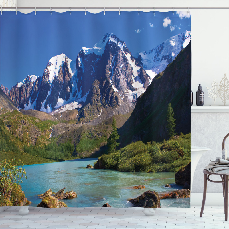 Mountain River Clouds Shower Curtain