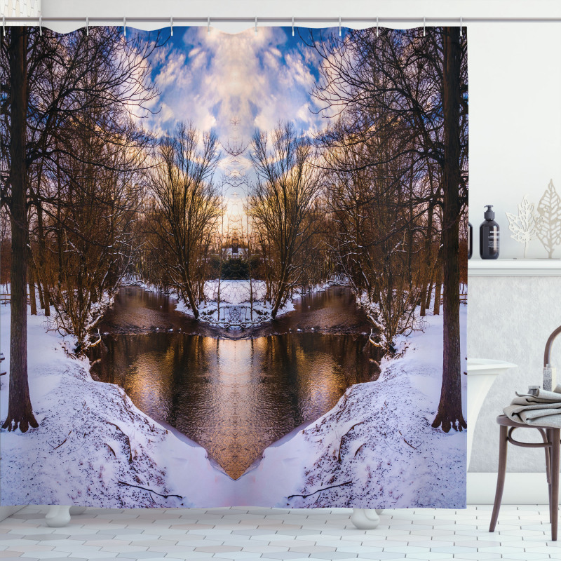 Snowy Winter Park Lake Shower Curtain