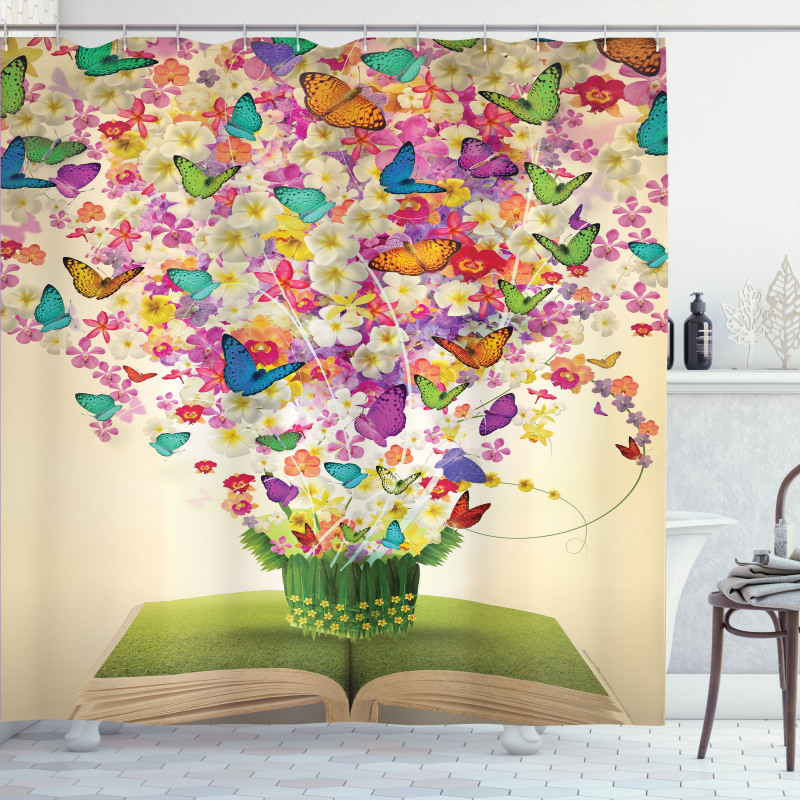 Colorful Moths in Book Shower Curtain