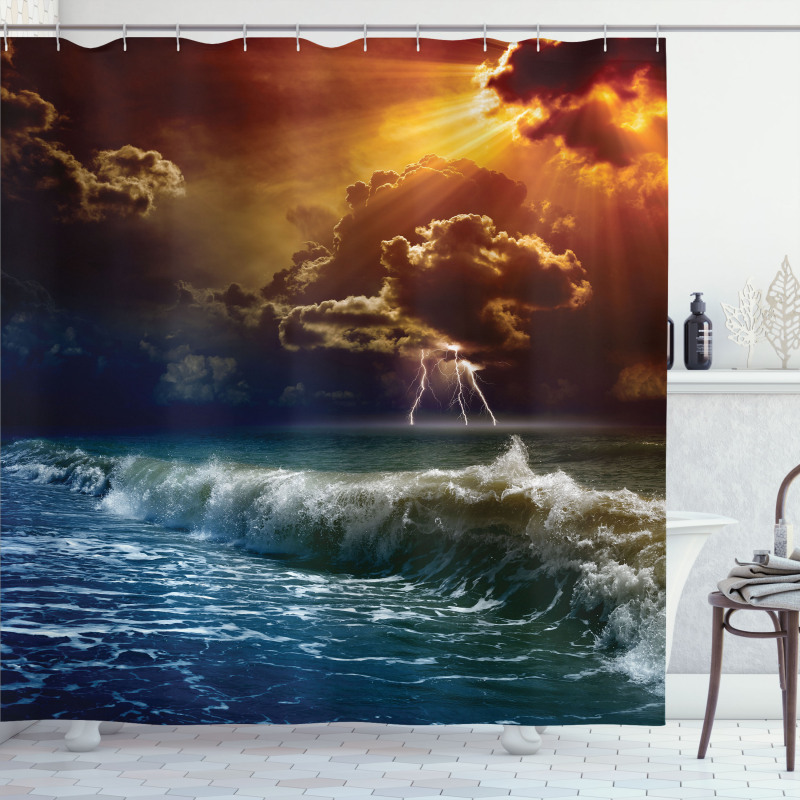 Ocean Wild Fire Waves Shower Curtain