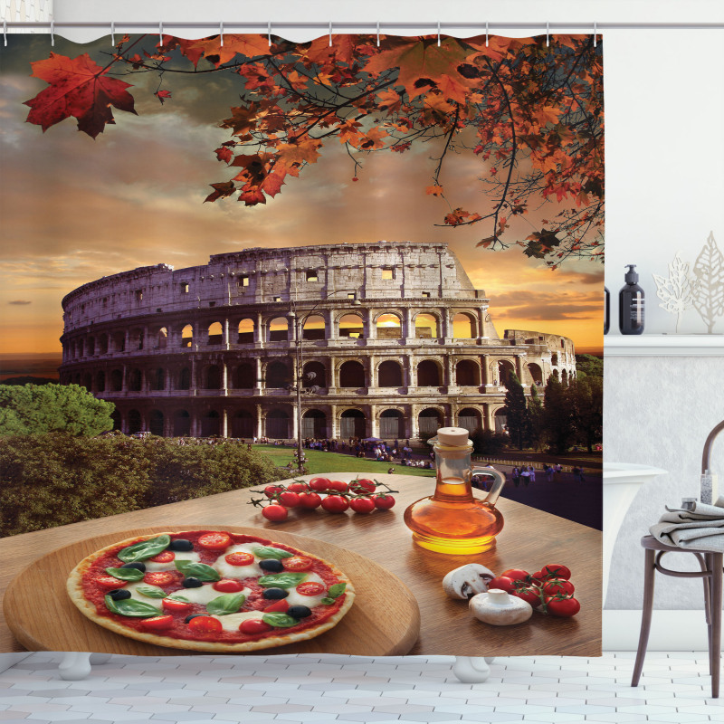 Colosseum Italy Pizza Autumn Shower Curtain