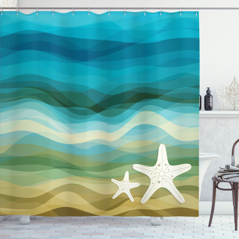 Modern Waves Starfish Shower Curtain