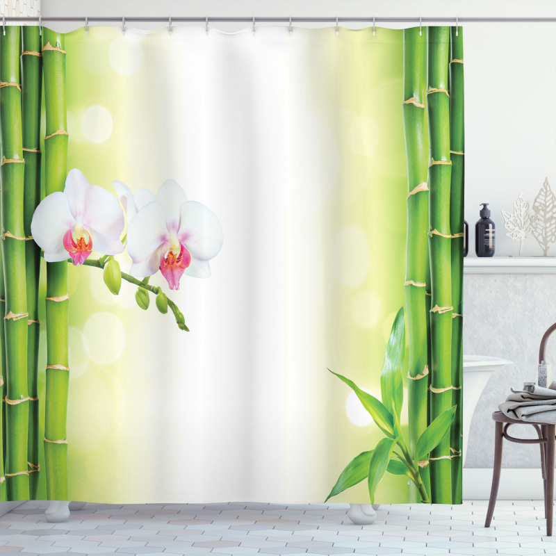 Orchids Bamboo Branches Shower Curtain