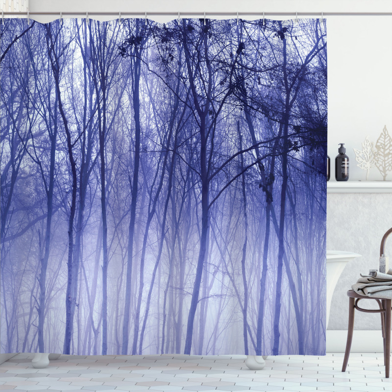 Winter Woodland Foggy Shower Curtain