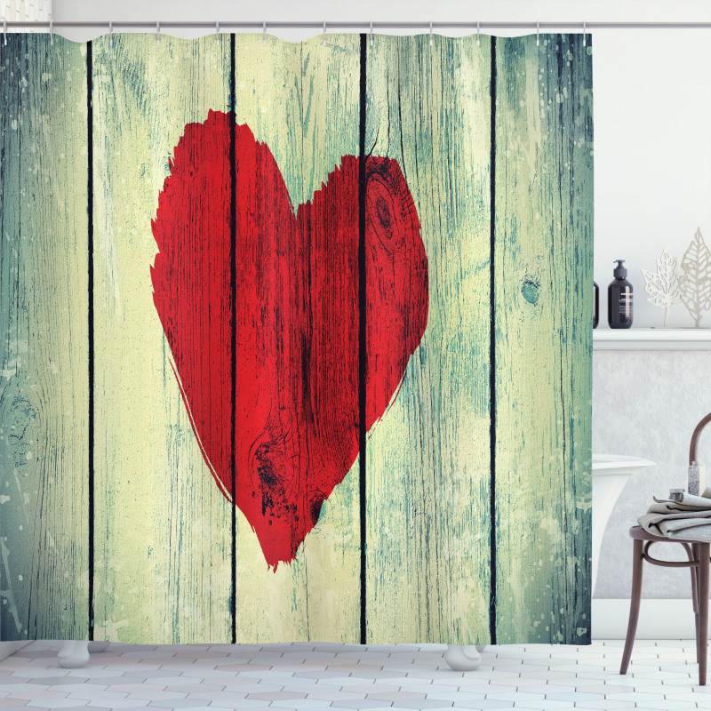 Heart Wooden Wall Shower Curtain