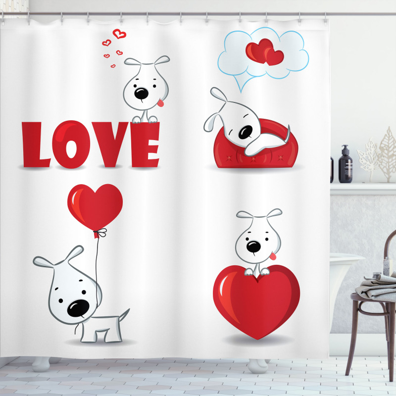 Funny Dog with Hearts Shower Curtain