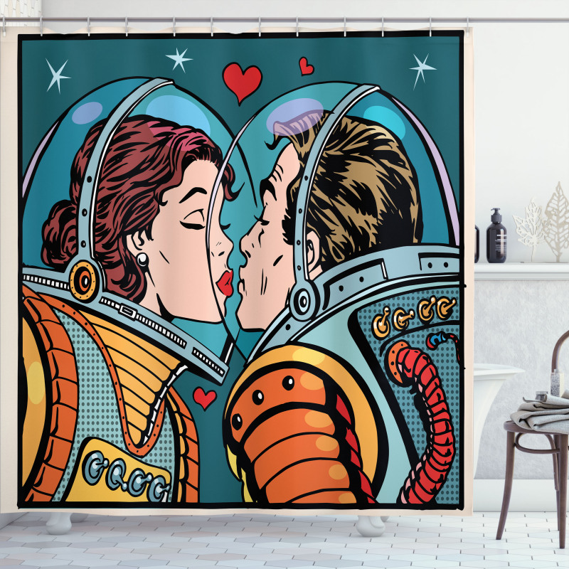 Cartoon Kiss in Space Shower Curtain