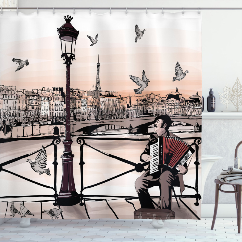 Music Accordionist Paris Shower Curtain