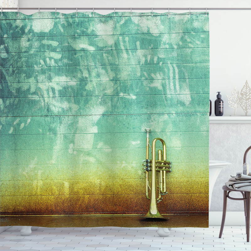 Old Worn Trumpet Grungy Shower Curtain