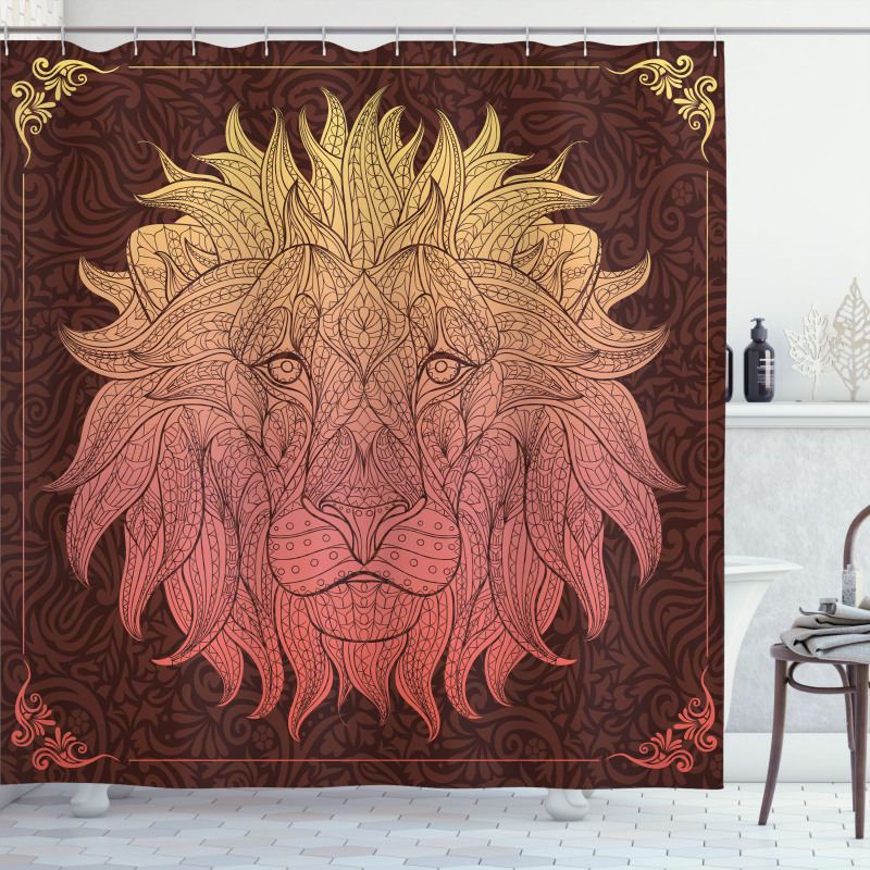 Lion Floral Ornate Art Shower Curtain