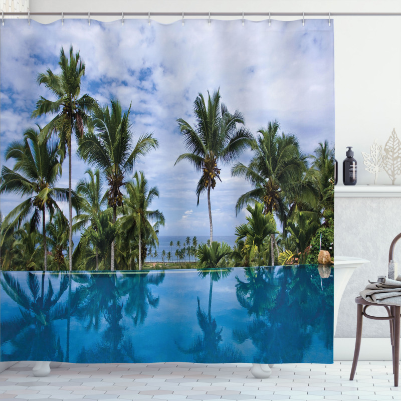 Infinity Pool Palm Shower Curtain
