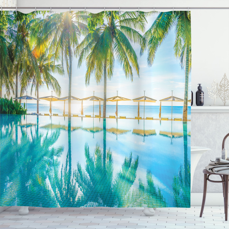 Palm Tree Hotel Pool Shower Curtain