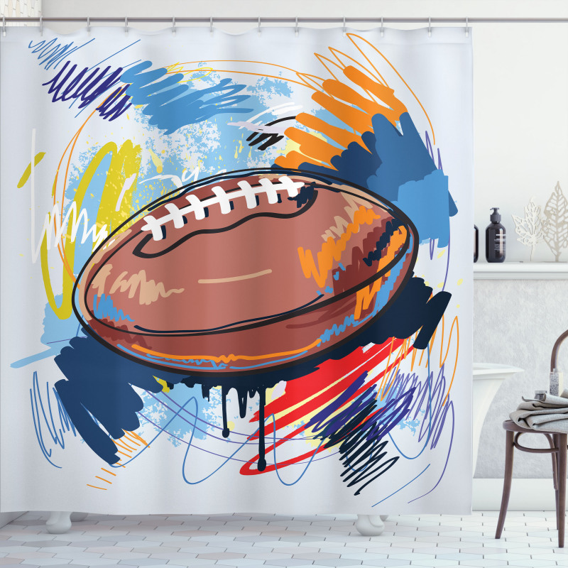 Rugby Ball Doodle Art Shower Curtain