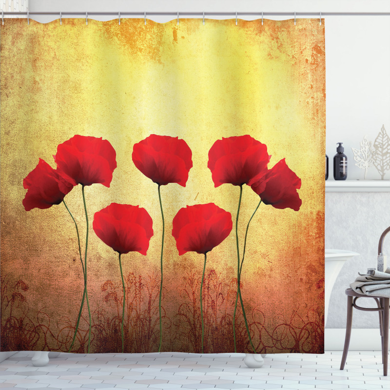 Retro Poppy Flowers Shower Curtain