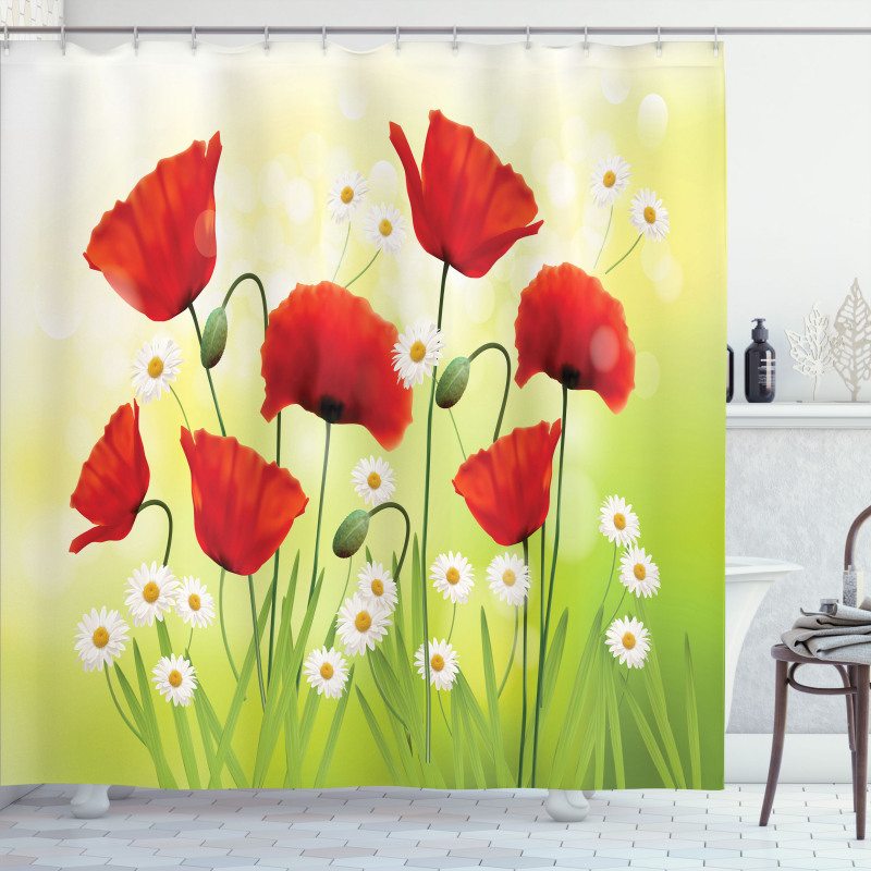 Floral Chamomile Poppy Shower Curtain
