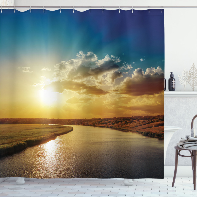 Dreamy Sunset on River Shower Curtain