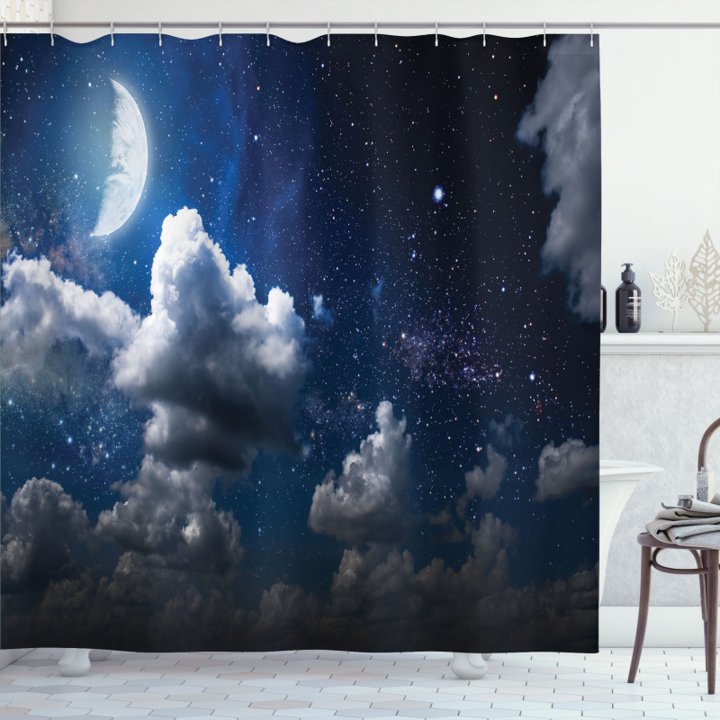 Moon Clouds Stars Night Shower Curtain