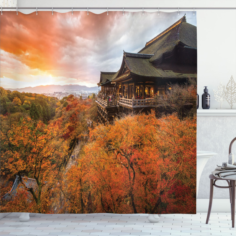 Japanese Building in Fall Shower Curtain