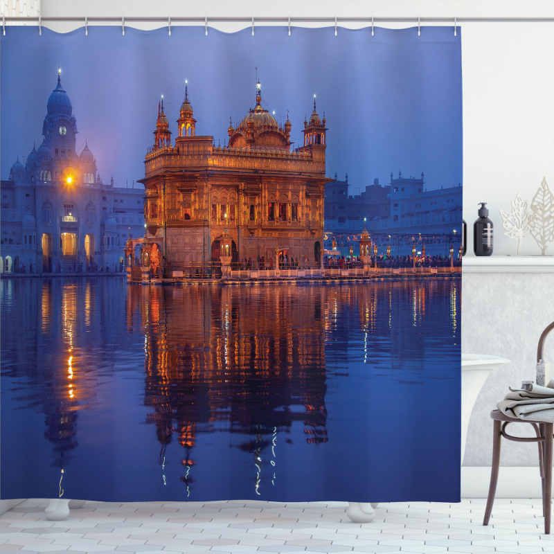 Golden Yellow Building Night Shower Curtain