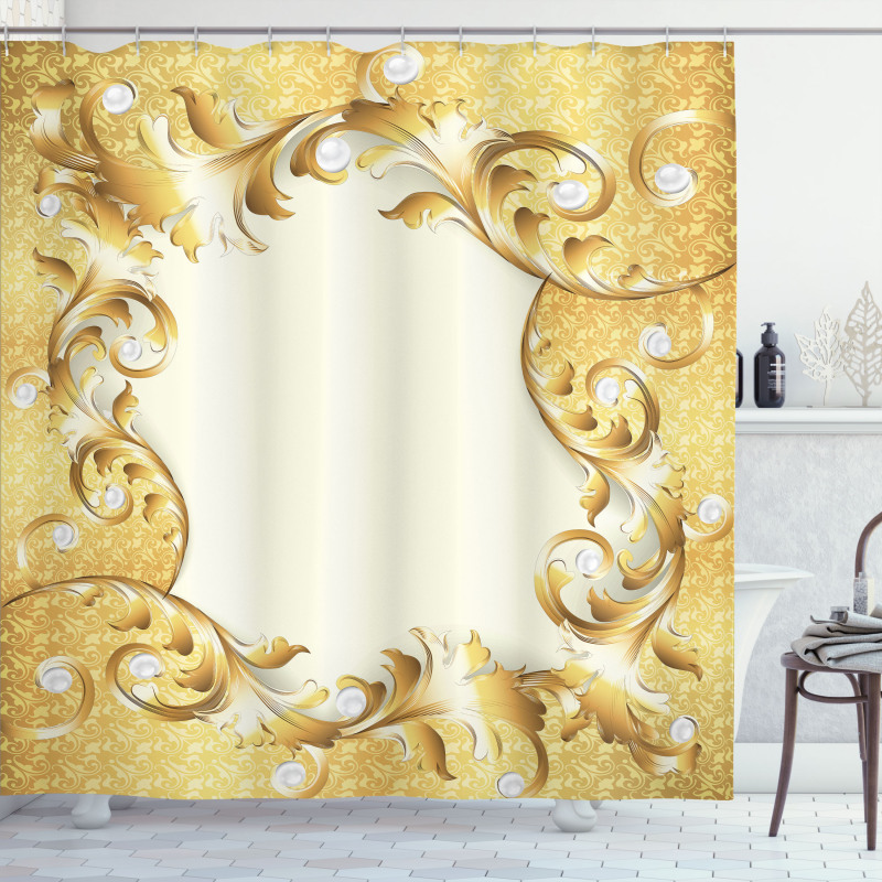 Golden Floral Ornament Shower Curtain