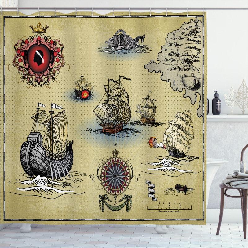 Antique Map Pirate Shower Curtain