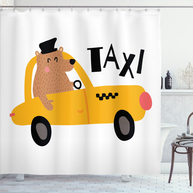 Taxi Duş Perdesi Çocuksu Grafik Tatlı Hayvancık Yazılı Desen