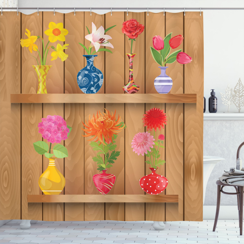 Cartoon Flowers in Vase Shower Curtain