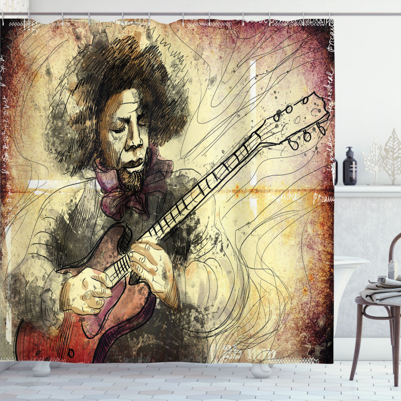 Guitar Virtoso Sketchy Shower Curtain