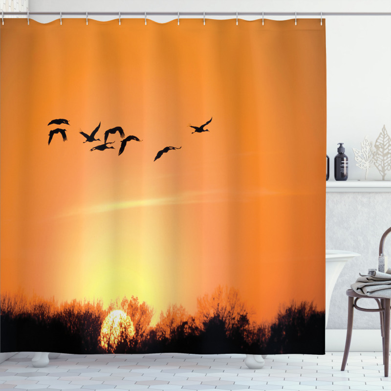 Migration Sunset Orange Shower Curtain