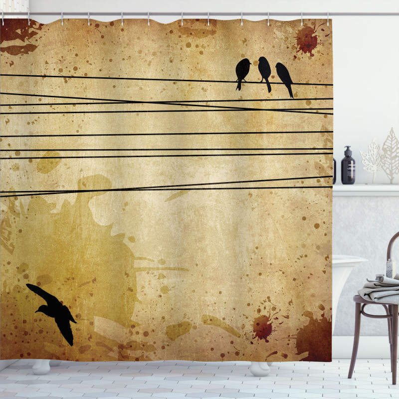 Birds on Cable Grunge Shower Curtain