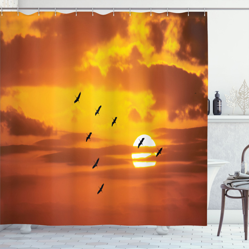 Birds Flying at Sunset Shower Curtain