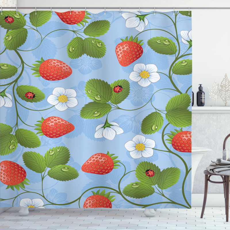 Strawberry Daisy Retro Shower Curtain