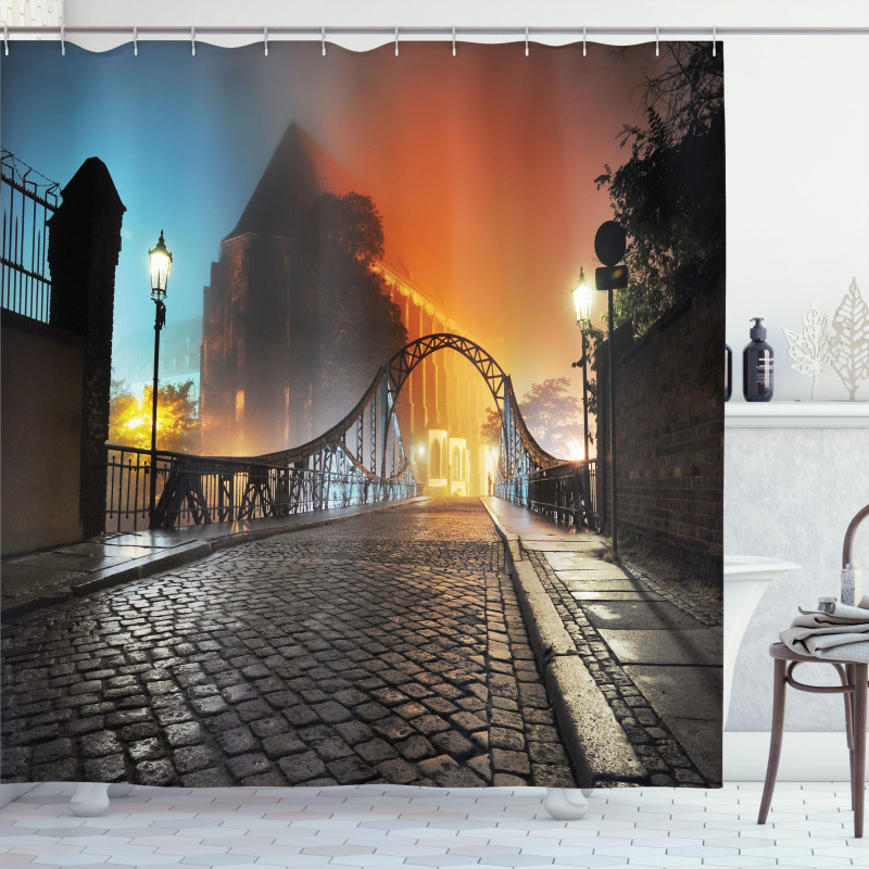 Old Town Bridge Night Shower Curtain