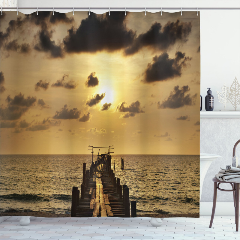 Old Wood Deck Sunset Shower Curtain