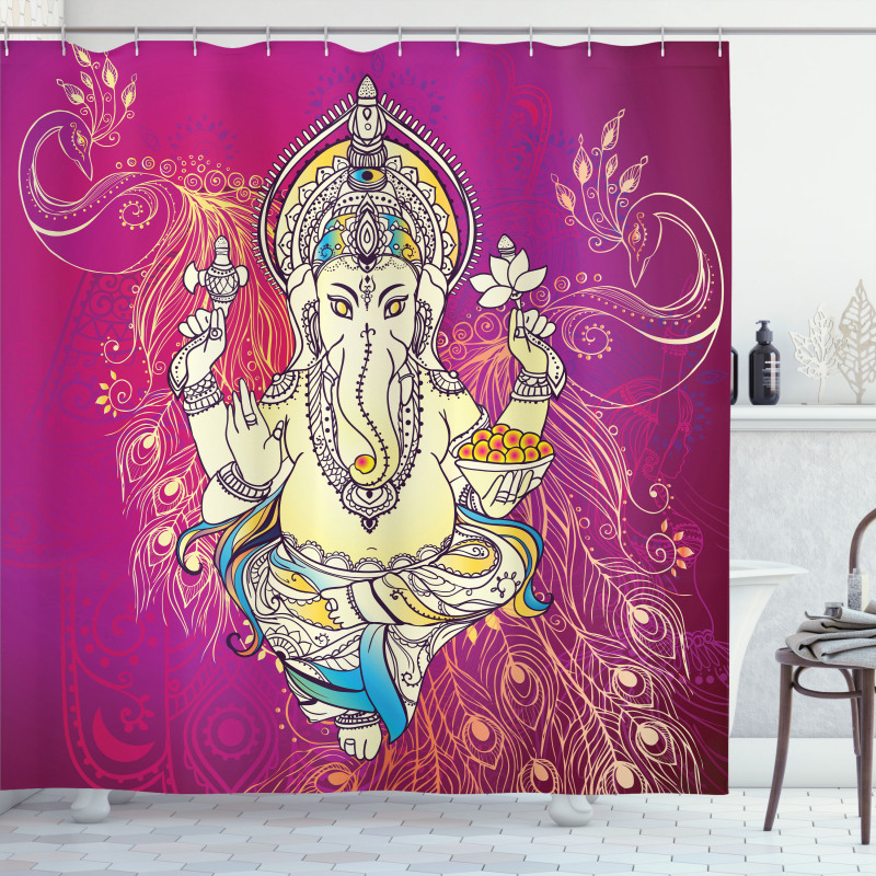 Folkloric Elephant Boho Shower Curtain