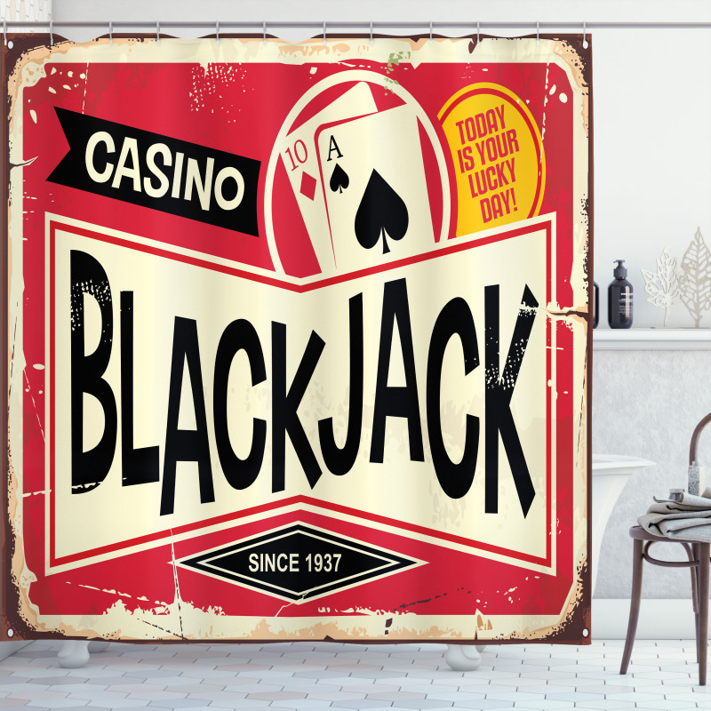 Kumar Duş Perdesi Retro Tabela Stilinde Blackjack Oyunu Metni